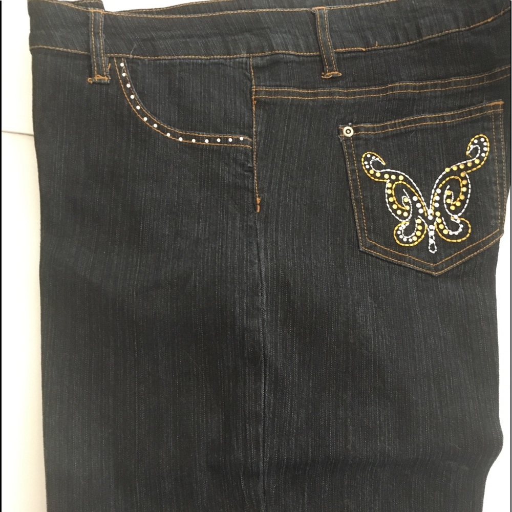 HIP JEANS | DARK BLUE DENIM | WOMENS SIZE 19 | EMBELLISHED POCKETS & LEG